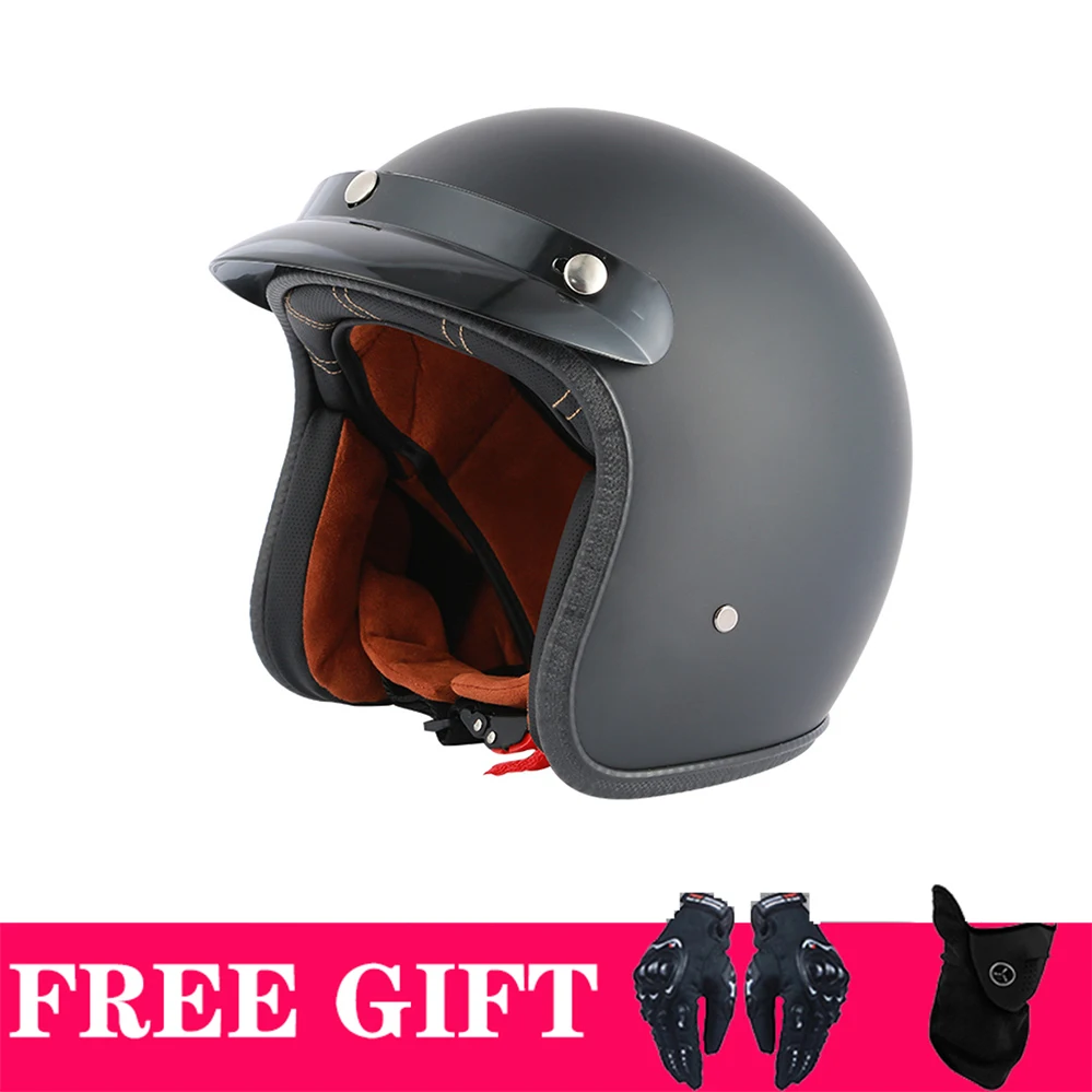 Retro Vintage Helmet Motorcycle 3/4 Open Face DOT ECE Approved PU Leather Cascos Moto Helmet Capacetes Casque Cafe Racer Kask 5