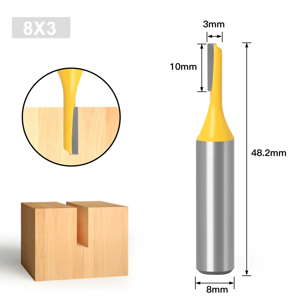 8mm Shank Straight Woodworking Router Bit Set Woodworking Tools Drilling Carpenter Milling Cutter3/6/10/12/16mm Cutting Diameter