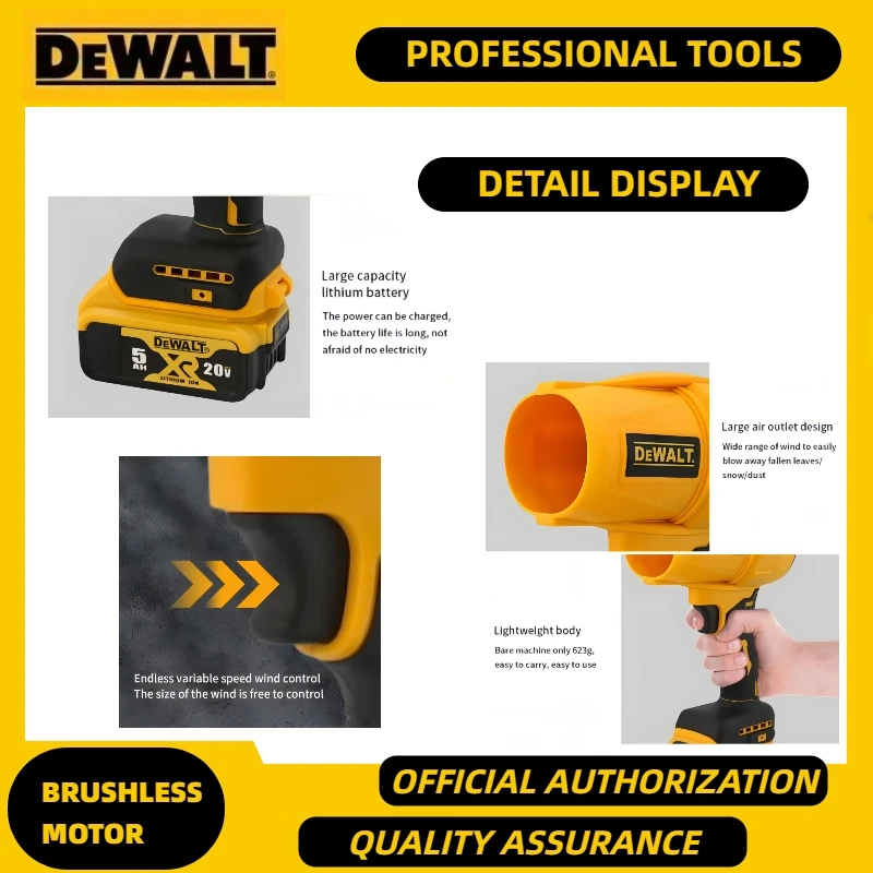 DeWALT-ventilador Turbo de 20V, ventilador violento, soplador de aire sin escobillas recargable de 800G, secador de ventilador de mano, turbina inalámbrica de 30000RPM
