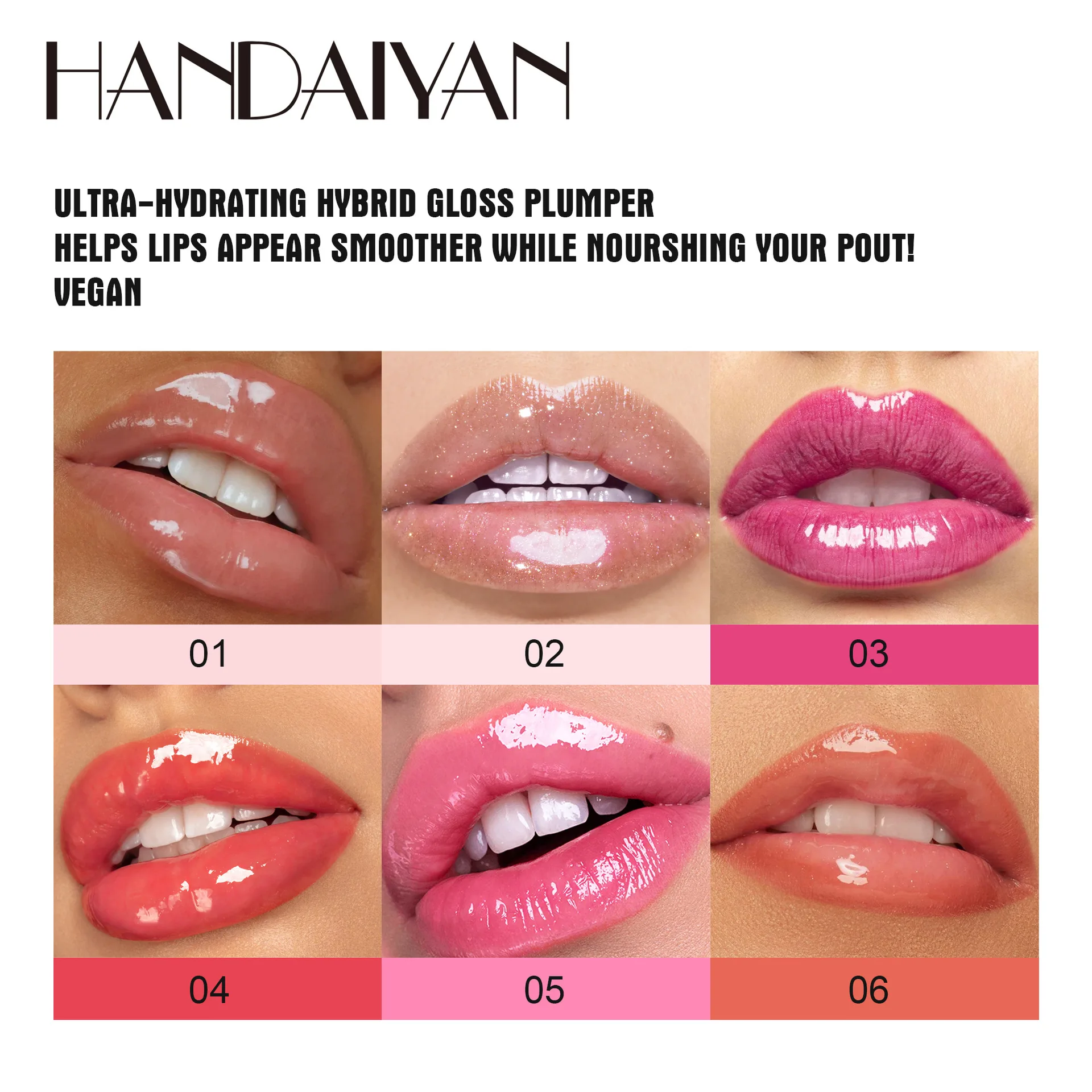 Handaiyan-Lip Plumping معزز للنساء ، أحمر شفاه مثير ، أحمر شفاه لامع ، أحمر شفاه عارية ، سائل ، مقاوم للماء ، مرطب ، ملمع شفاه زيت ، مكياج