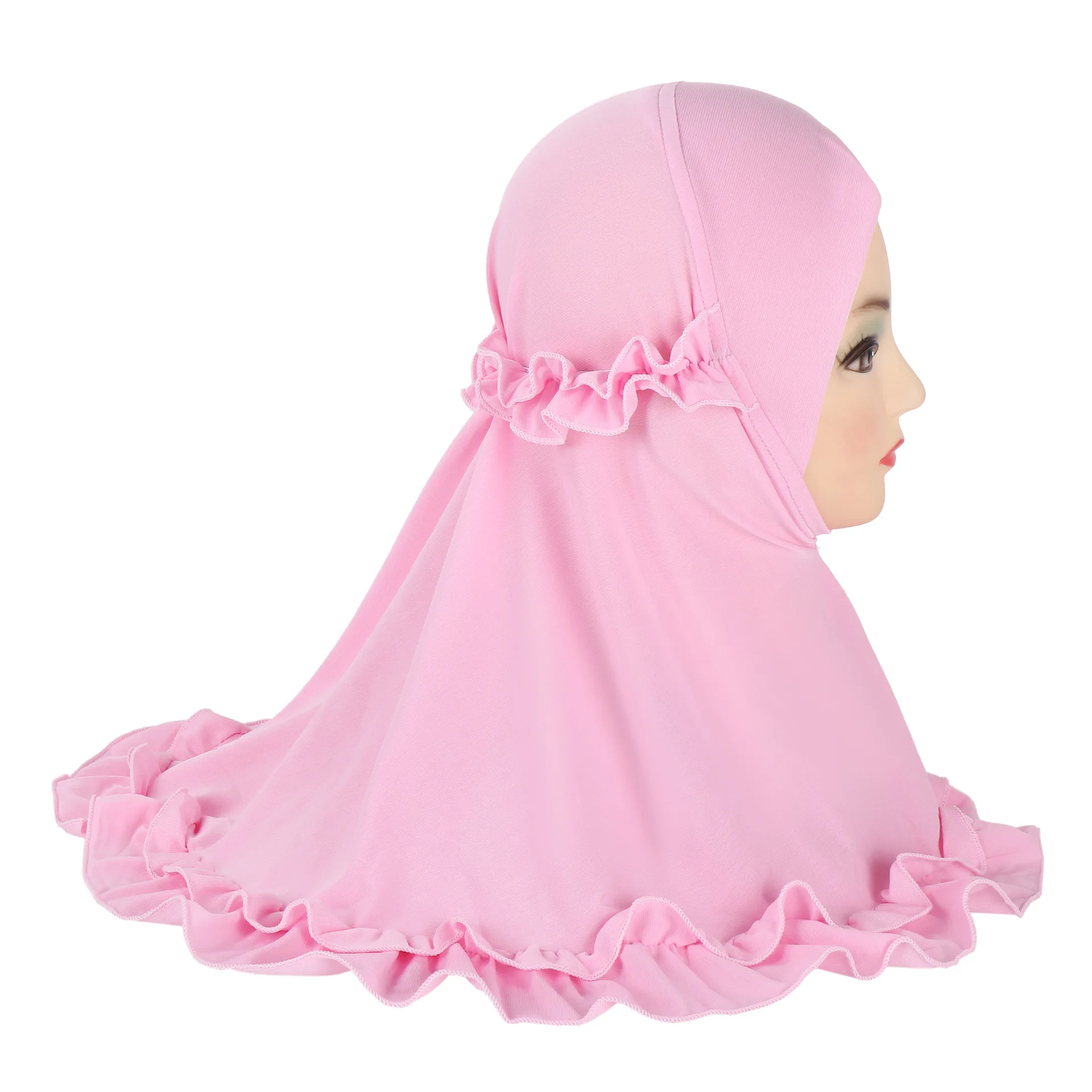 

New Kids Girls Plain Hijab Hats Muslim Ruffles Scarf Islamic Headscarf Hat Amira Pull On Headwrap Beautiful 2-6 Years Girl Niqab