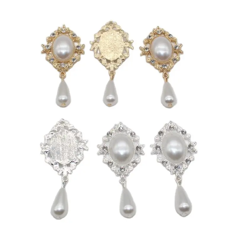 10pcs25*56mm alloy pearl rhinestone pendant, handmade hair accessories material wholesale DIY metal performance clothing accesso