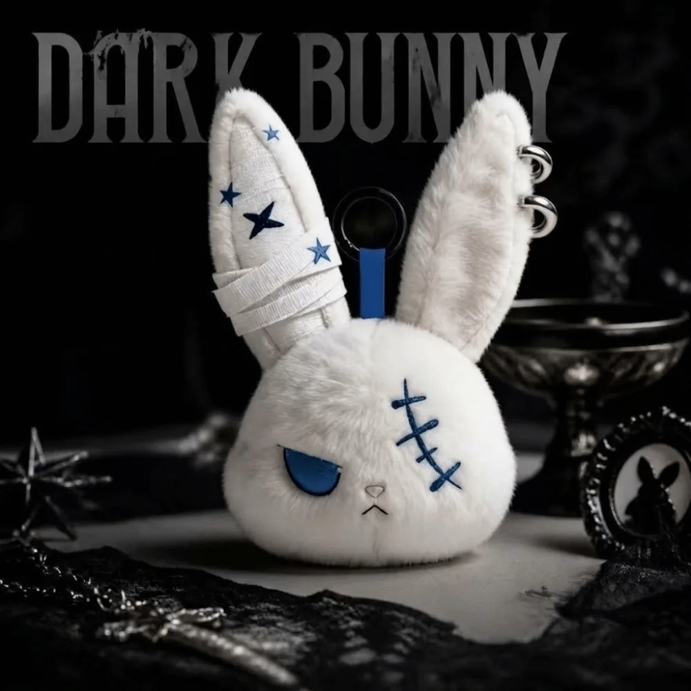 PP Cotton Bunny Keychain Hoop Earrings Animal Wounded Rabbit Keyring Dark Style Gothic Cute Furry Bag Pendant Gift For Women