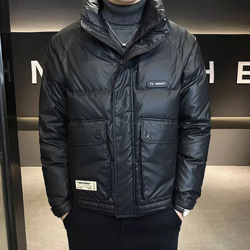 Autumn Winter Fashion Lightweight Down Jacket Men Trendy Short Stand Collar Thickened Warm Cold-Proof White Duck Down Jacket