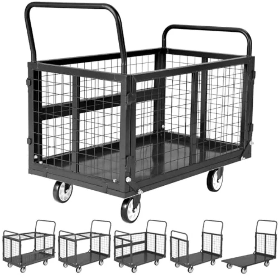 

Heavy Duty Platform Truck Cart with Cage 39 x 24in Hand Moving Cart 2000LBS Ccity Multi-Functional Cage Carts with Basket for W