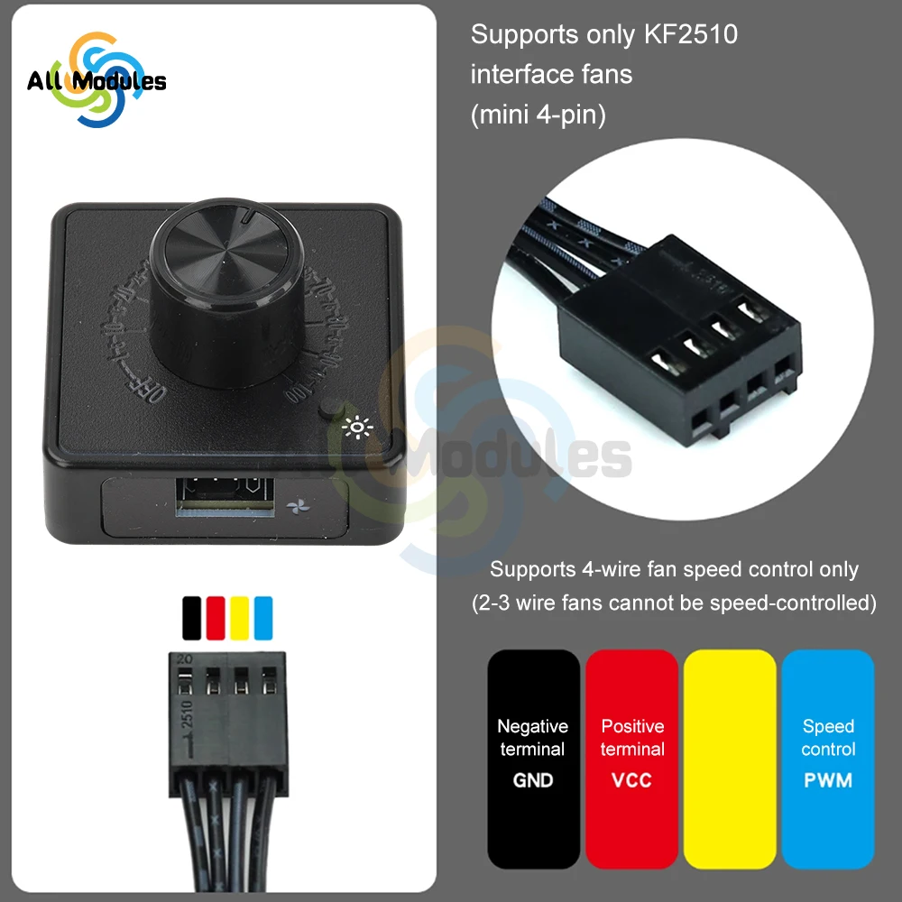 

PWM 4Pin PWM Fan Controller Governor DC 5V 12V 24V Speed Controller Type C/DC5521 interface for Cooling Fans