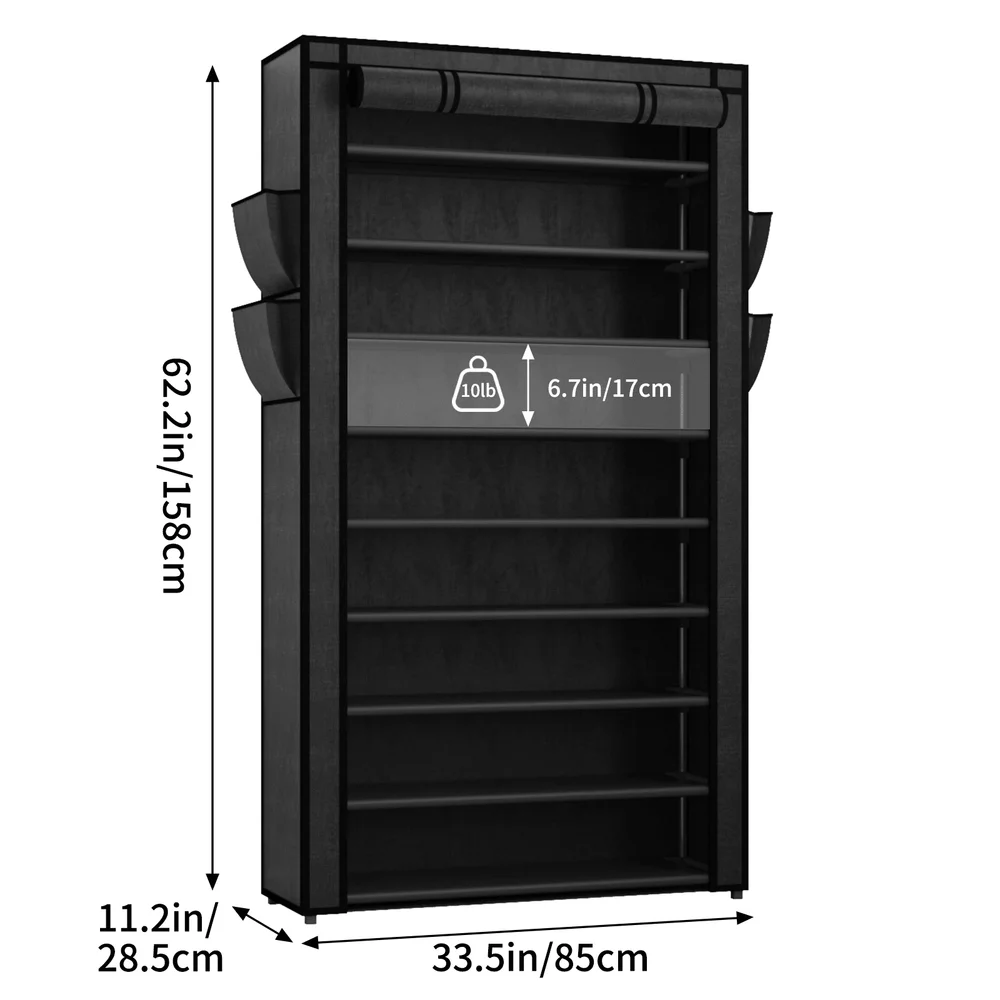 Shoe Rack With Covers 10 Tiers Tall Shoe Rack Organizer Large Capacity Shoe Shelf Storage 40 Pairs Space Saving Vertical Shoe S