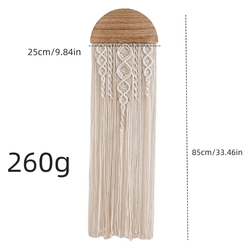 New modern simple fringed tapestry, homestay living room decoration handmade, semi-round wooden tapestry
