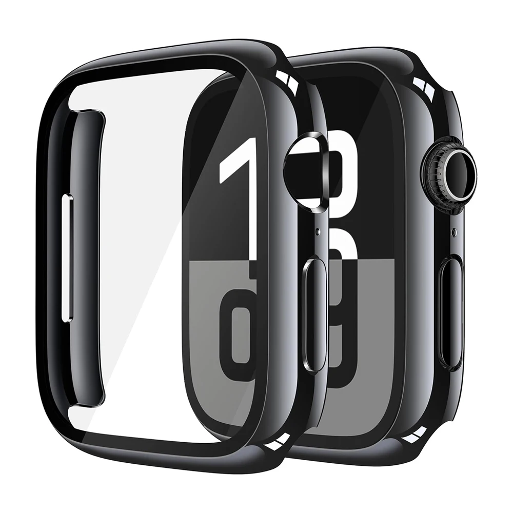 Displayschutzfolie für Apple Watch Gehäuse Serie 12 11 10 9 SE 8 7 6 46mm 42mm 45mm 44mm 40 41 PC-Stoßfänger + gehärtetes Glas iWatch-Hülle – Detail 3
