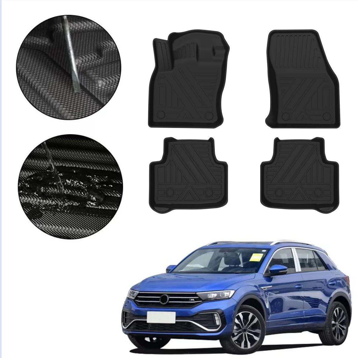 Fully Surrounded Foot Pad For Volkswagen T-Roc 2018 2019 2020 Car Waterproof Non-Slip Rubber Floor Mat TPE Car Accessories