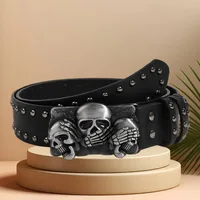 New Belts For Women High Quality Luxury Brand Punk Goth Rivet Black Jeans Unisex Men Belt Paw Skull Buckle Waistband Man - Image 6