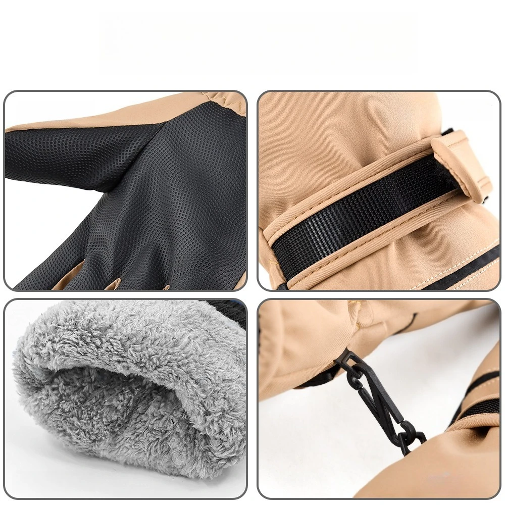 Ski gloves for men and women riding in winter windproof and cold proof with thick velvet and warm soft shell touch screen gloves