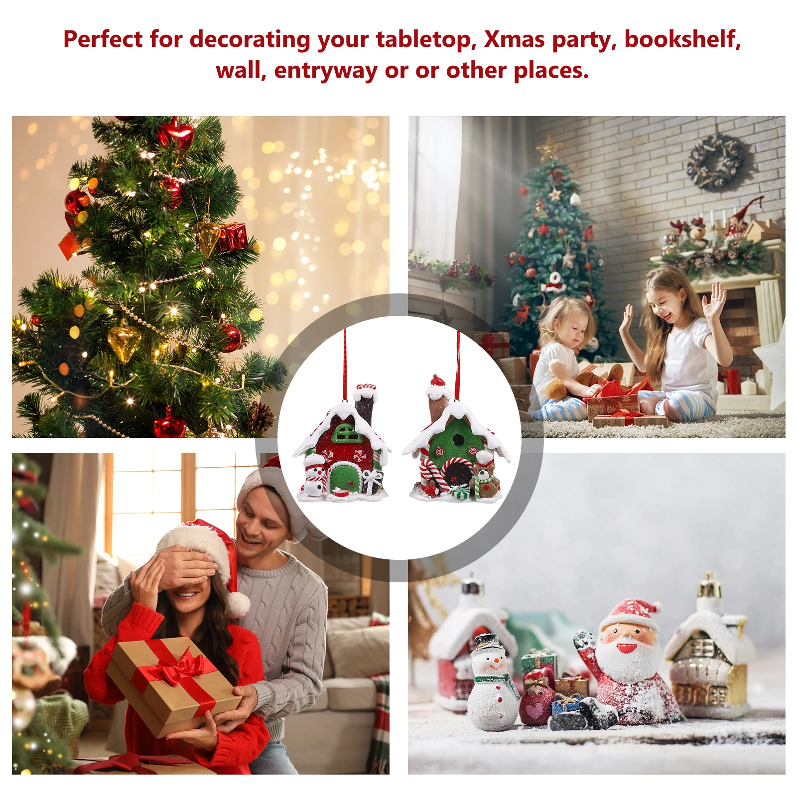 

2Pcs Lighted Christmas Candy House Gingerbread House Tabletop Decoration Xmas Party Supplies Christmas Gift Xmas Village Decor