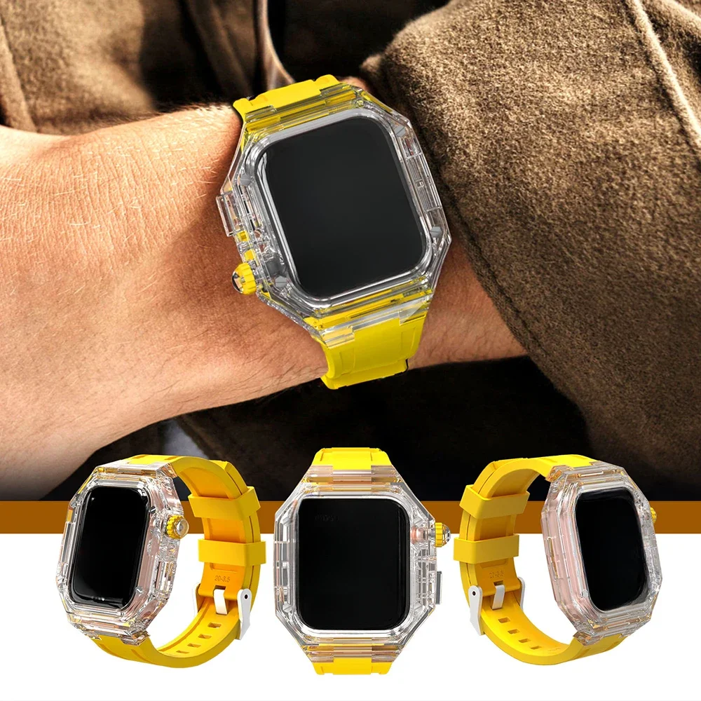 Capa Mod Transparente para Apple Watch, Kit de Modificação Glacier, Elástico, Série iWatch 6, SE, 5, 8, 7, 45mm, 41mm, 44mm, 40mm