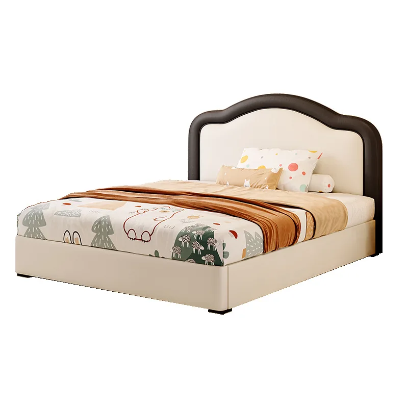 Tongyu creamy style genuine leather bed, modern minimalist vintage princess bed for girls