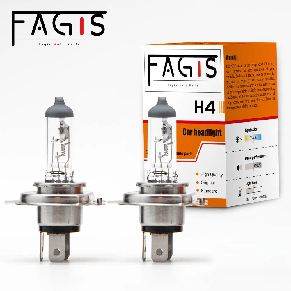 Fagis 2 Pcs H4 9003 P43T 24V 75/70W 3350K Warm White Truck Light Halogen Bulb High Power Headlight Lamp Car Light Halogen Bulb