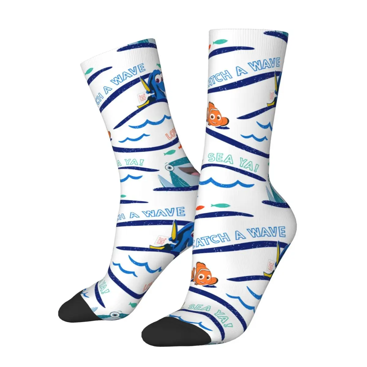 Retro Finding Dory Wave Pattern Sports Socks Polyester Long Socks for Unisex Breathable