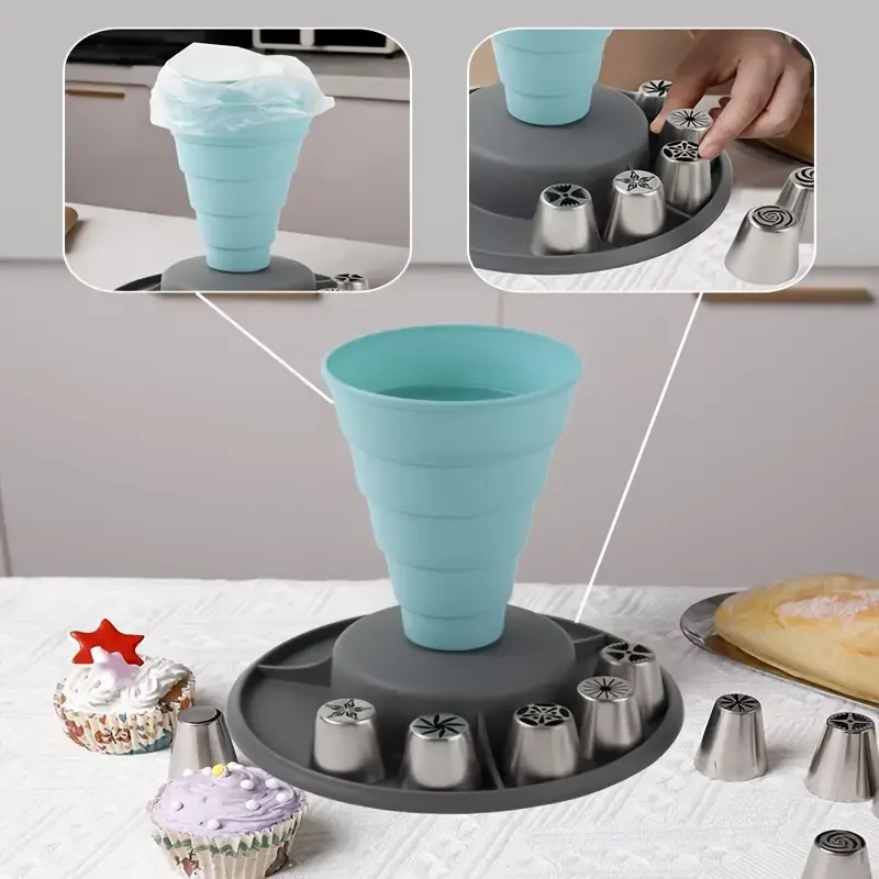 1 Stück, Pippbeutel und Spitzen, faltbarer Aufbewahrungshalter, zum Dekorieren von Kuchen, Backwerkzeuge, Kuchen-DIY-Paspeln, Heim- und Küchenzubehör-Werkzeug