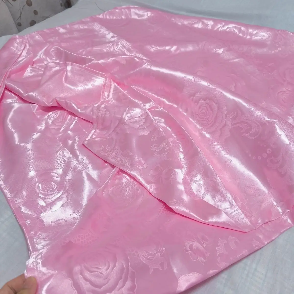 No Pillow Cover Glossy pink floral print summer satin silk sheet Ice cool bedspread home bedding