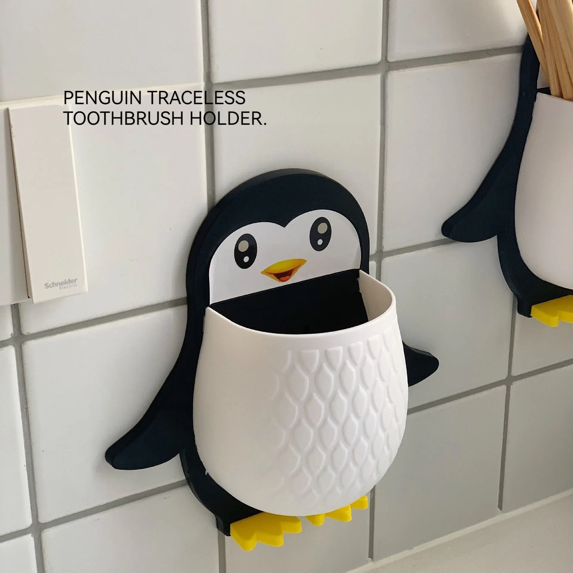 Cartoon Penguin Shelf Makeup Tools Organizer Dormitory Bathroom Toothbrush Storage Bedside Cell Phone Wall-mounted