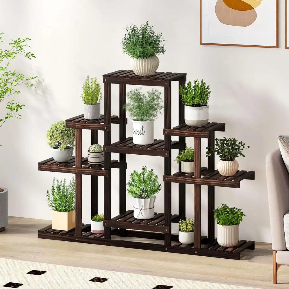 Plant Stand Indoor & Outdoor, 6 Tier Wood lower Pot Stand or Multiple Plants, Plant Holder Display Rack, Ladder Storage Rack Pla view 2