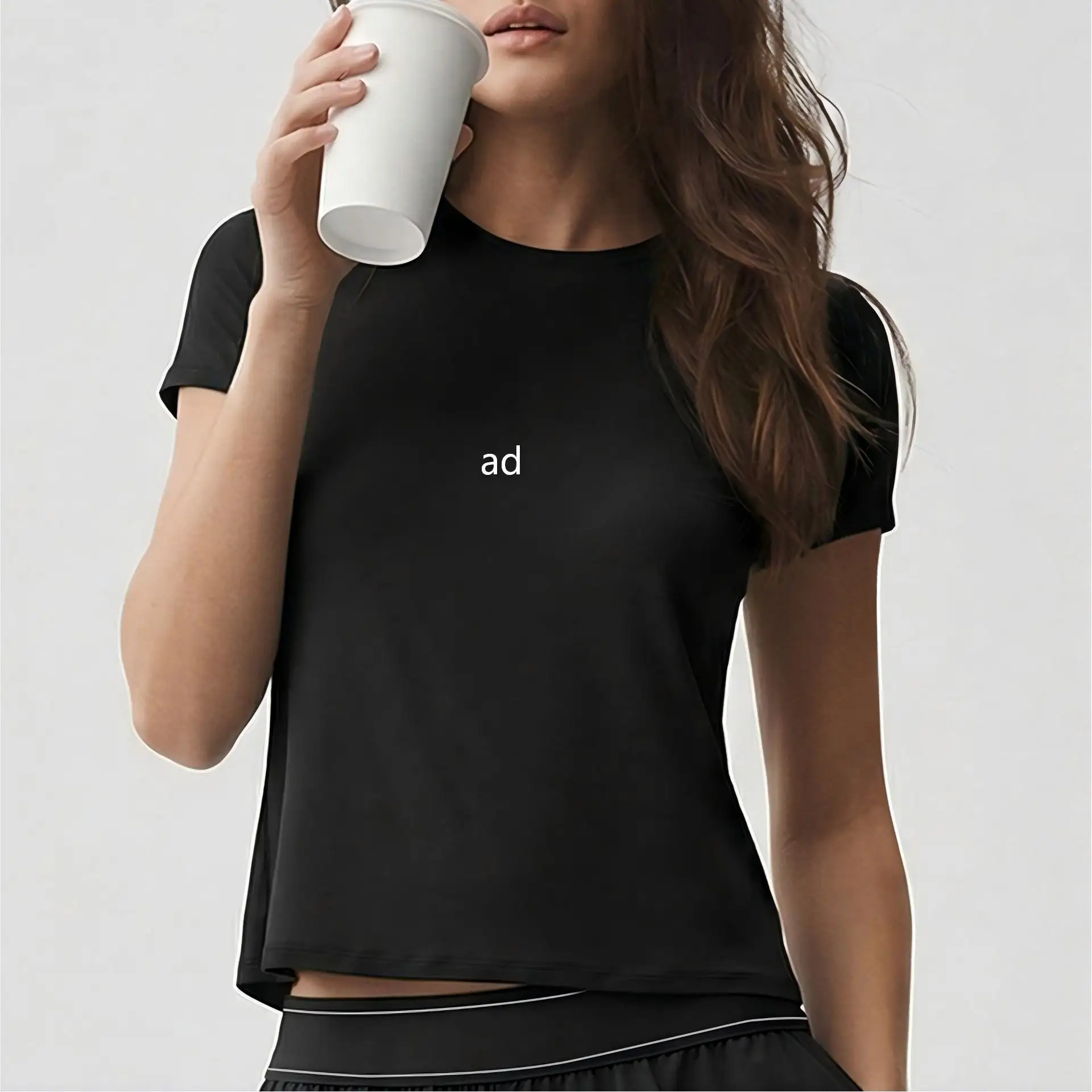 Advanced nude yoga quick drying fitness short sleeves, comfortable and versatile short yoga clothes round neck short sleeves