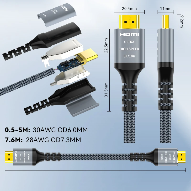 8K 10K HDMI Cable 2.1 2Pack 48Gbps High Speed HDMI 4K@120Hz 8K@60Hz, HDCP 2.2&2.3,eARC,HDR 4:4:4 Compatible for HDTV/PS5/Blu-ray