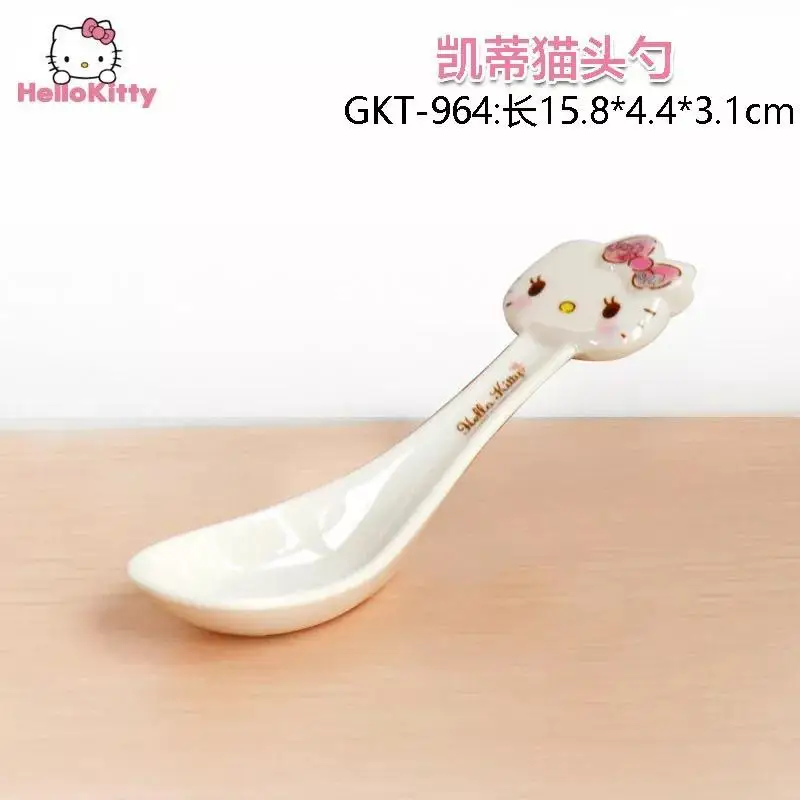 Kawaii Sanrio Tableware Accessories Hello Kittys Cartoon Melamine Bowl Set Cute Beauty Children Spoon Rice Soup Bowl Girls Gift