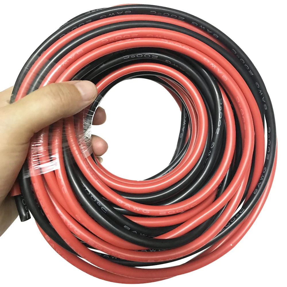 5m Red 5m Black Extension Cable Flexible Silicone Wire Test Line 8AWG Tinned Copper Cord silicone Rubber Cable