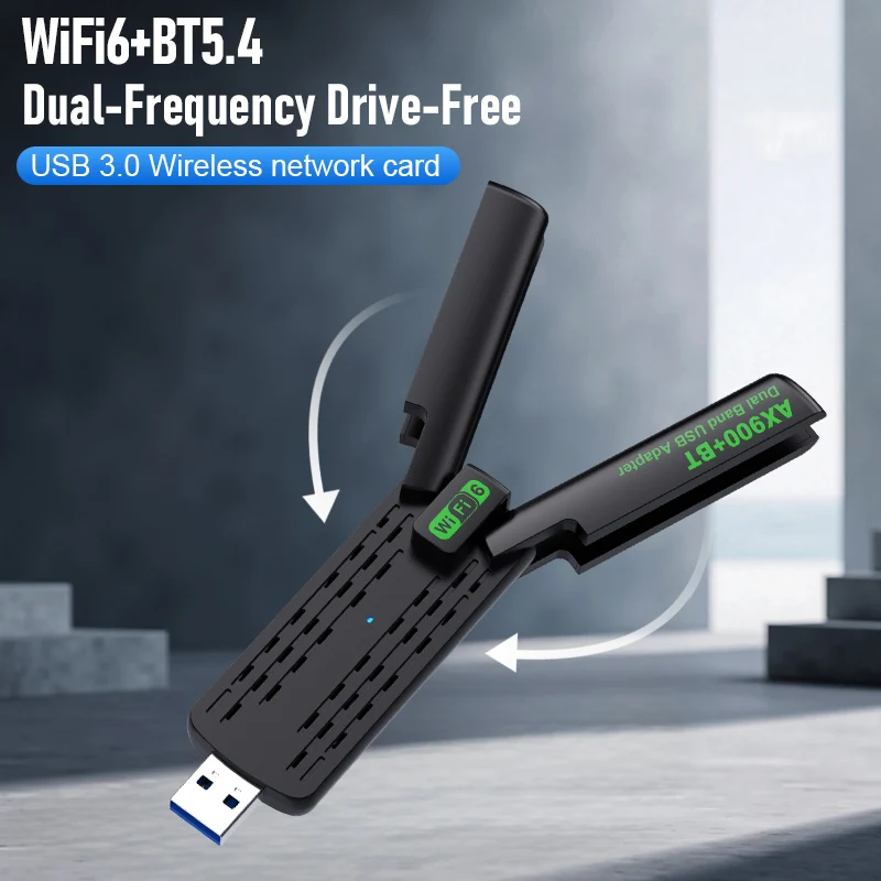 AX900 WiFi USB محول WiFi6 بلوتوث 5.4 ثنائي النطاق 2.4G + 5.8Ghz 2 هوائي دونغل USB استقبال البطاقة اللاسلكية للكمبيوتر/الكمبيوتر المحمول