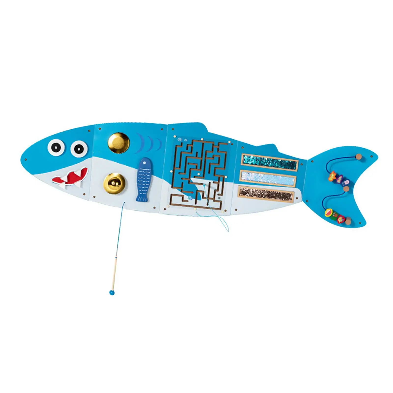 Shark Montessori Busy Board Early Development ผนังตกแต่งปริศนา Interactive ไม้ Interactive ของเล่นสําหรับ Daycare เด็ก