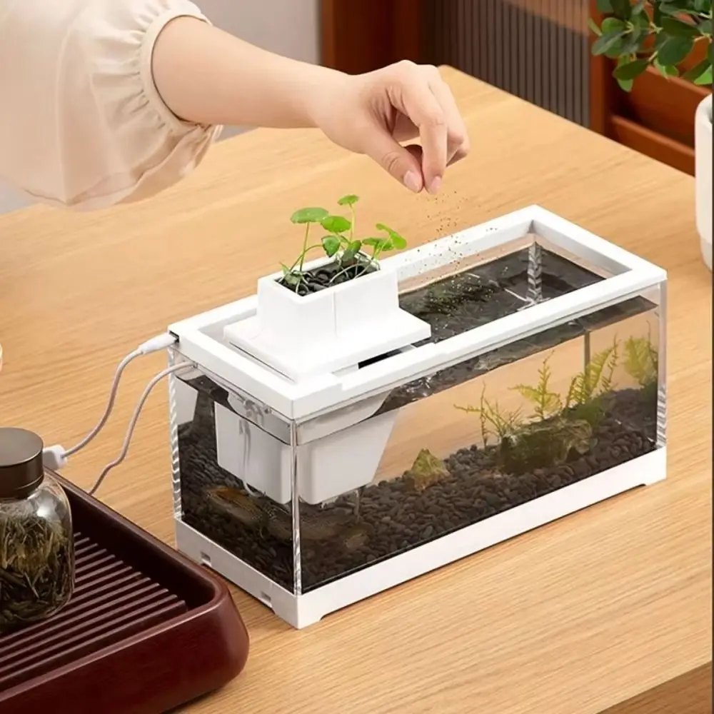 

With LED Light Mini Desktop Fish Tank Transparent Silent Aquarium Fish Box Circulating Water System Filtering