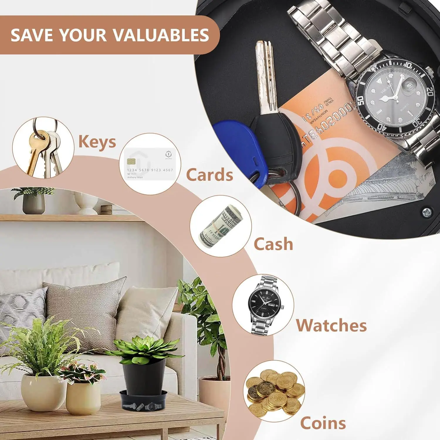 Creative Combination Lock Round Key Storage Box Plastic Multi-function Hidden Private Money Storage Box Secret Deposit Box