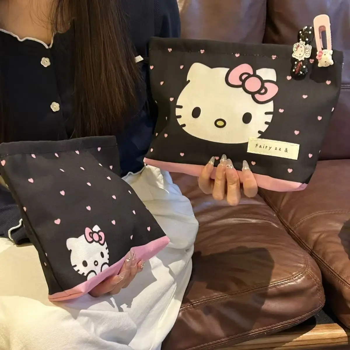 

Кошелек для мелочи Hello Kitty, кошелек Sanrio, аниме мини-косметичка, милая мультяшная квадратная сумка-клатч, милая портативная Женская фотосумка