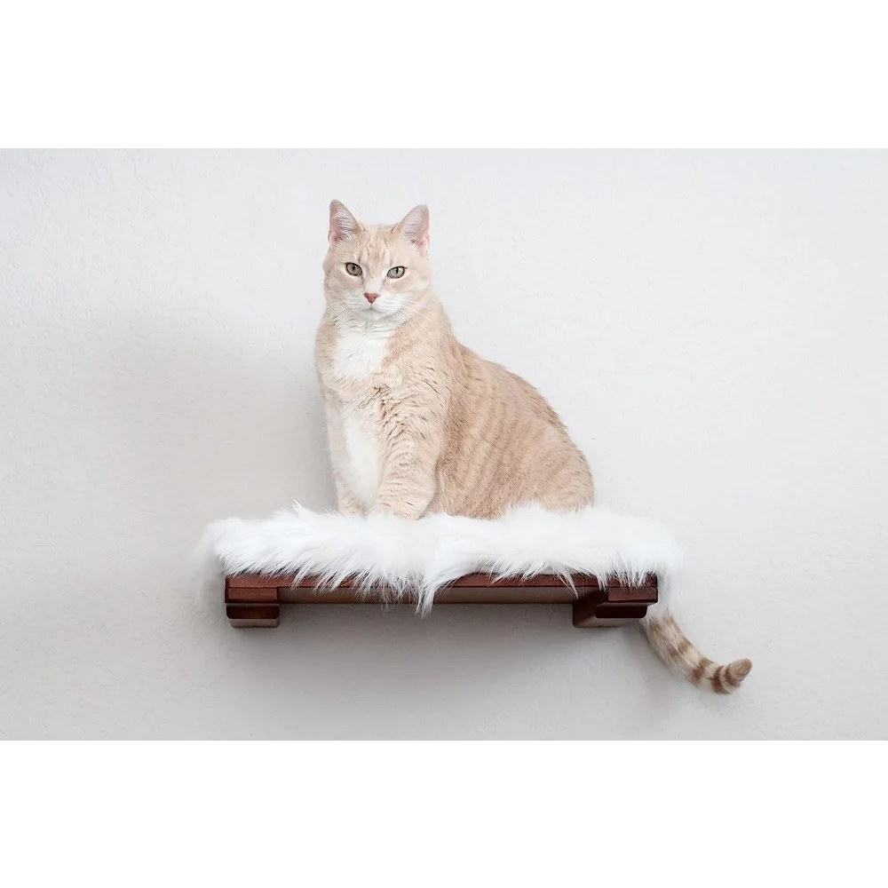 

Cat Shelf w/Cat Plush Bed — Standalone or Add-on Cat Wall Furniture — Bamboo Shelf for Indoor Cats — Wall