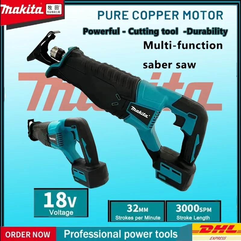 

Makita Electric Brushless Reciprocating Saw Cordless 3000SPM Multifunction Cutting Tool with 4pcs Blades for Metal And Wood