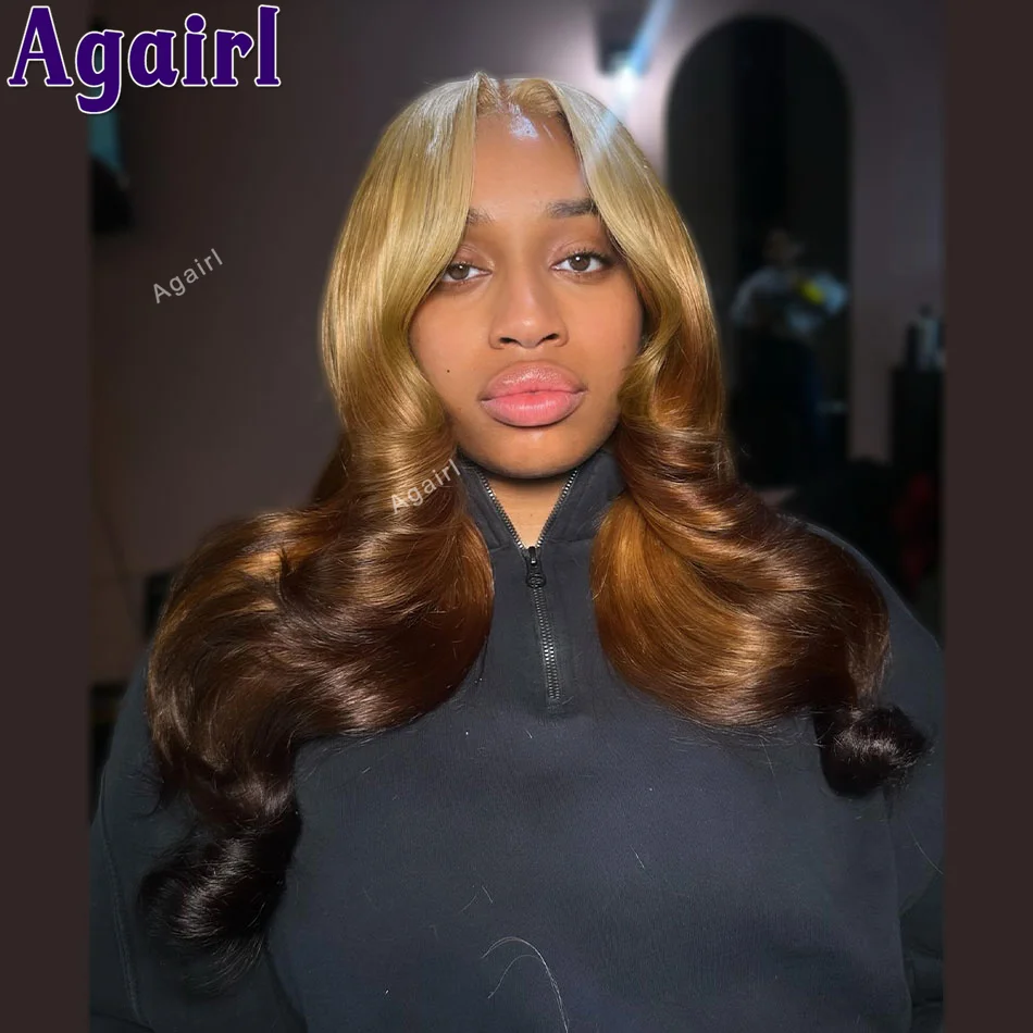 

200% Ombre Blonde Brown 12A Объемная волна 13x6 Парики из натуральных волос на кружеве Предварительно выщипанные 613 Блондинка Бразильский кружевной фронтальный парик для женщин