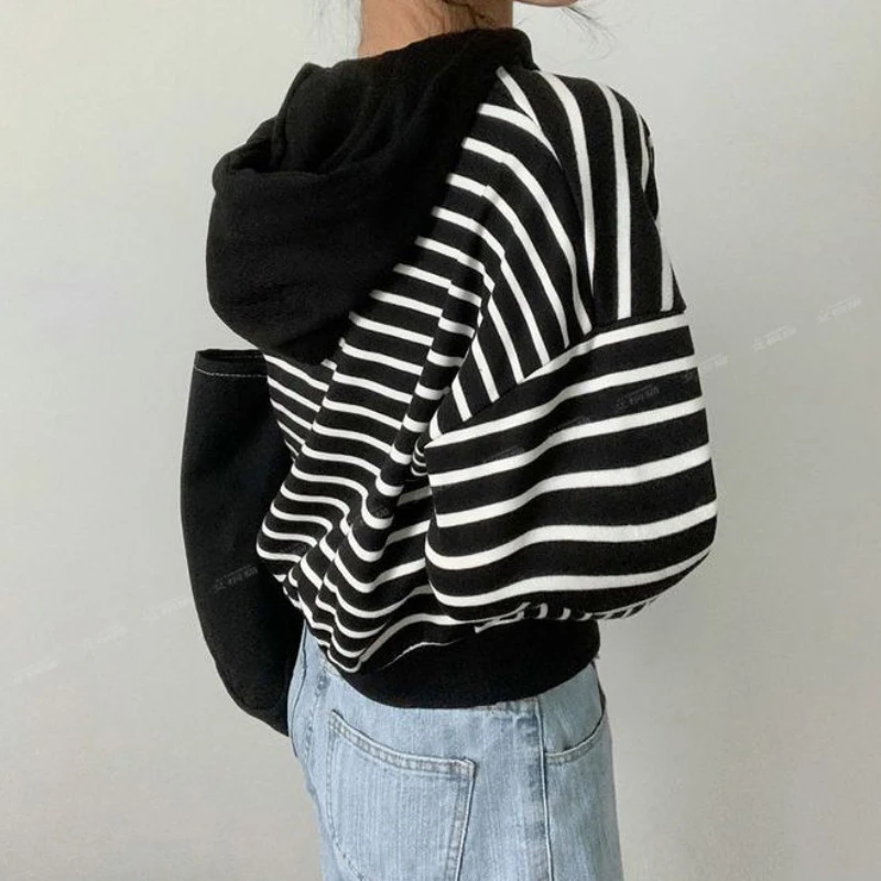 Hoodies Women Autumn Students Fashion Striped All-match Leisure Simple Loose Ladies Cozy Korean Style Sporty Stylish Sweet Daily