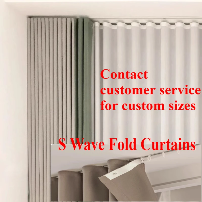 

Custom Size S Wave Fold Curtains for Living Dining Room Modern Thick Chenille Blackout Bedroom White Tulle Window Decor Fashion