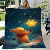 Magical Winter Teddy Bear Plush Toy with Golden-Brown Fur and Red Scarf - Cheerful Soft Stuffed Animal Reaching for Star Light i