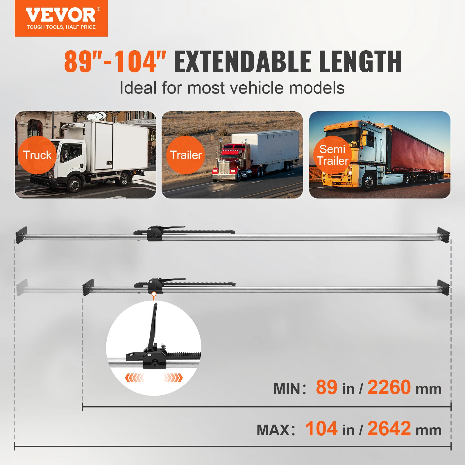 VEVOR Heavy-duty Steel Cargo Stabilizer Bar with 309 lbs Capacity Truck Bed Load Bar for Pickup Truck Bed Trailer Semi Trailer