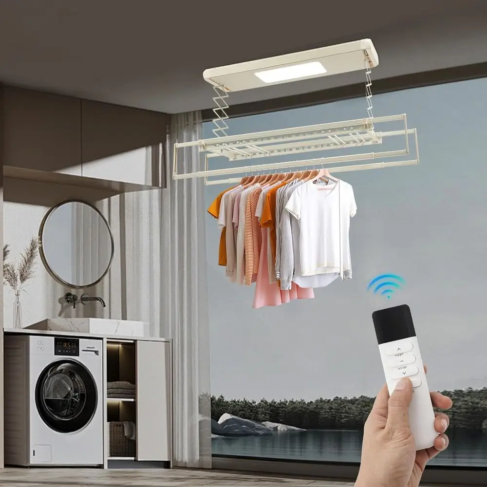 Electrical Airing Rack, Adjustable Ceiling Mounted Smart Control Clothes Airing Rack Electrical Drying Rack with LED Light Low N