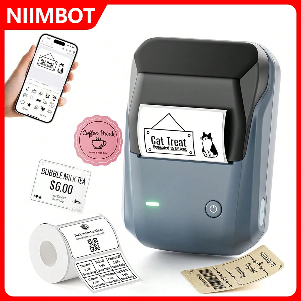 NIIMBOT B1 Portable Thermal Printer 2 Inch Adhesive Mini Printer Mobile Wireless Bluetooth For Office Tags Sticker Labels Maker
