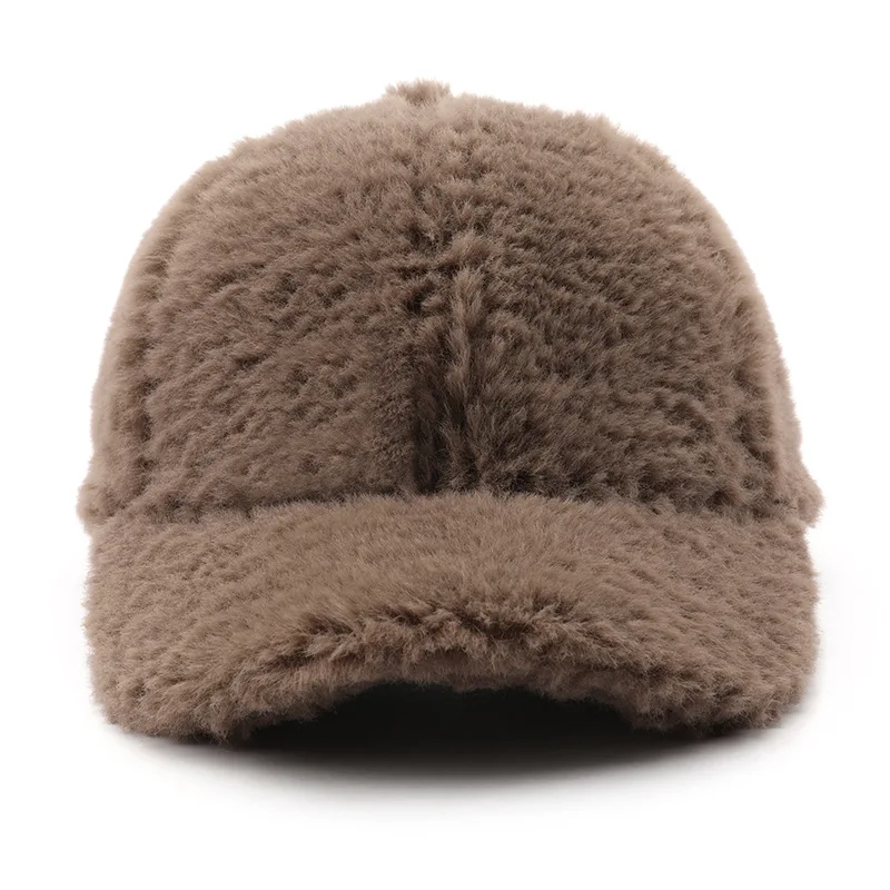 Hat female autumn and winter personality vintage solid color plush light plate baseball cap outdoor men travel warm and cold cap