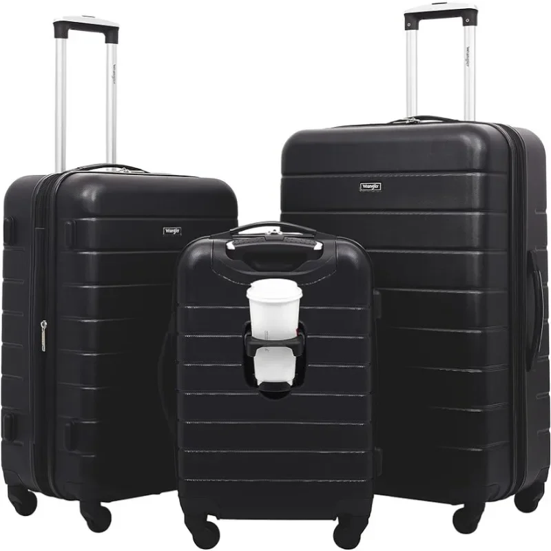 Smart Luggage Set with Cup Holder and USB Port, Black, 3 Piece Set