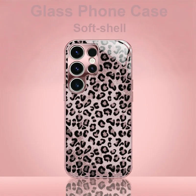 Leopard patterned glass phone case suitable for Samsung Galaxy S26 S25 S24 S22 S21 S20 FE/Ultra/Plus hard case