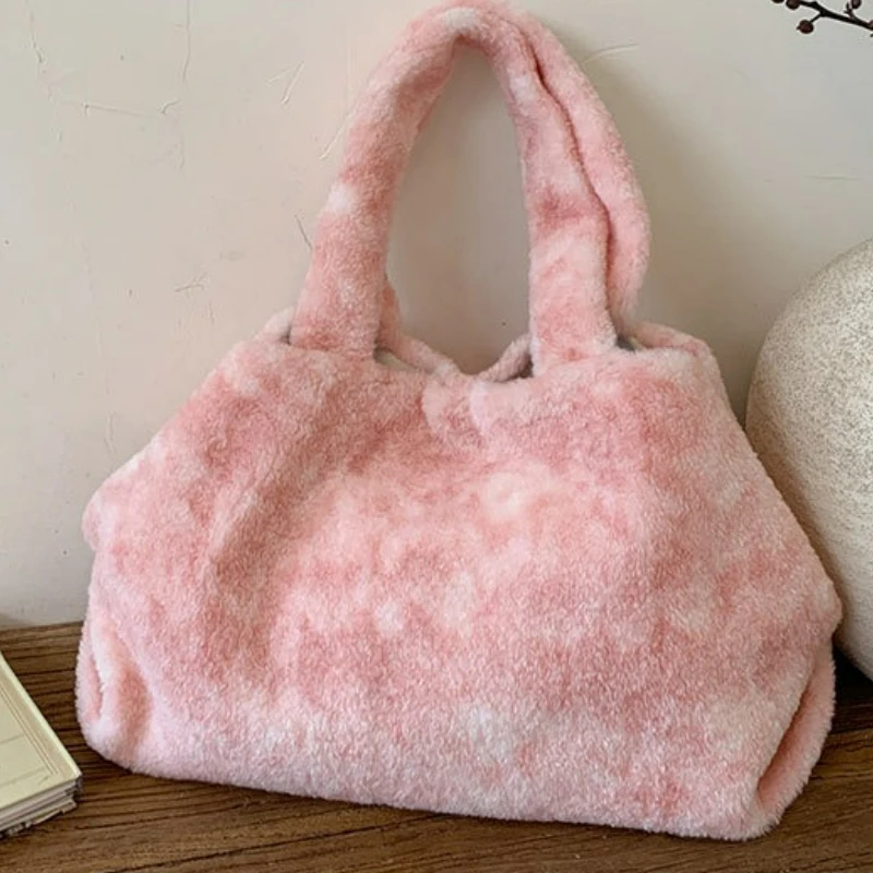 

Fashion Ombre Fur Leisure Shoulder Bag Large Capacity Commuter Tote Bag New Lazy Style Texture Simple and Versatile Storage Bags