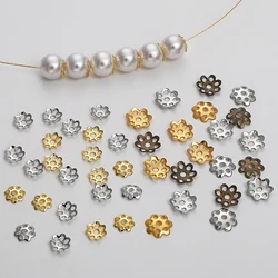 200pcs/Lot 6mm Hollow Flower Stainless Steel Metal Filigree Loose Spacer Bead Caps for DIY Jewelry Findings Making Supplies