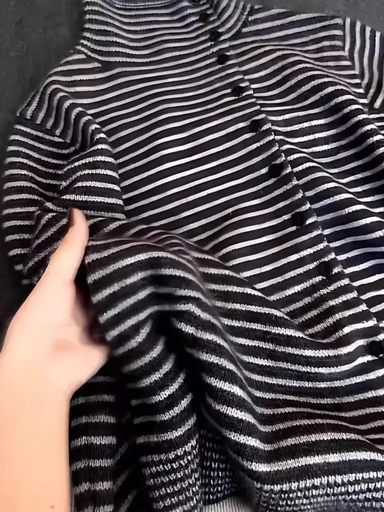 Emagrecimento listrado malhas f gola alta roupa interior feminina outono inverno plus size esconder carne topo coreano sle solto ajuste