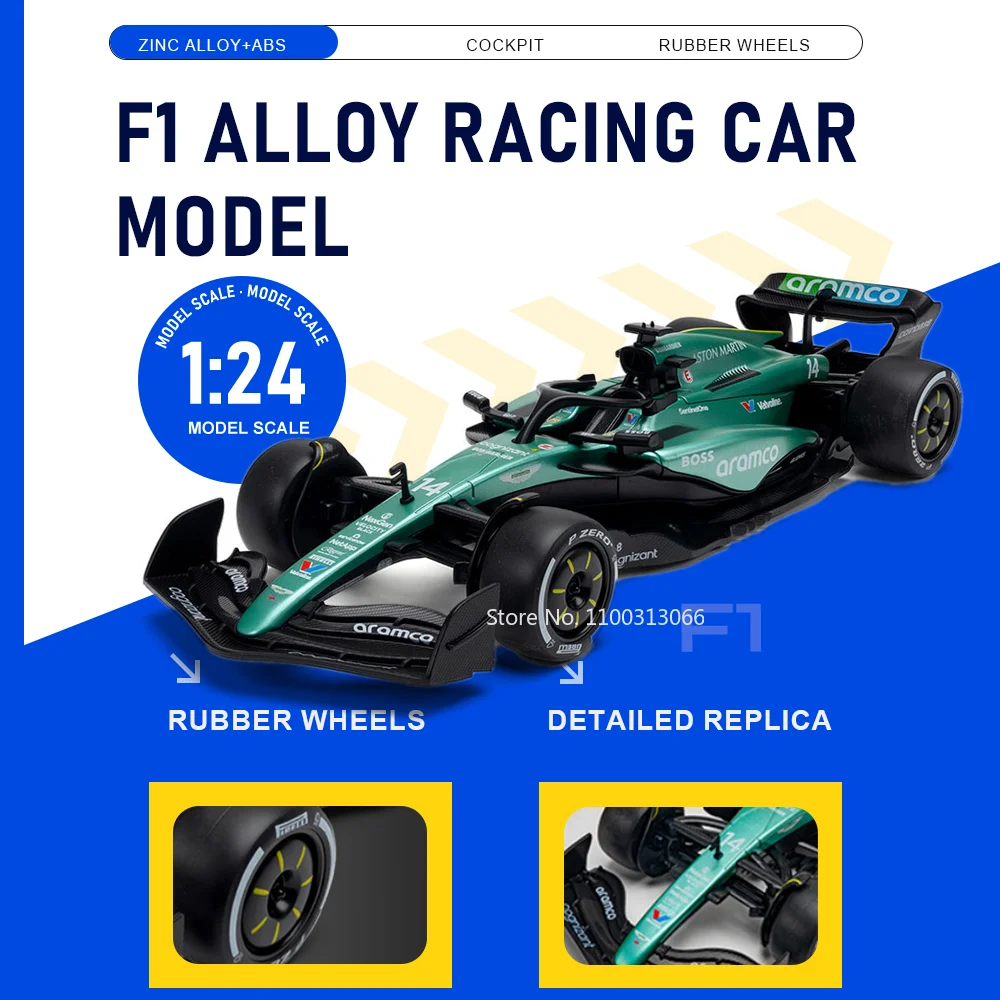 

Машинки F1 1:24, литые под давлением, миниатюрные модели из сплава, с резиновыми шинами и поворотными передними колесами, металлический корпус, любимые подарки для мальчиков на праздники